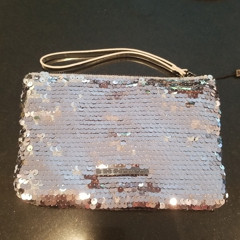 💕BCBGERATION💕 Sequin Wristlet Clutch ~ Gunmetal Silver NWT